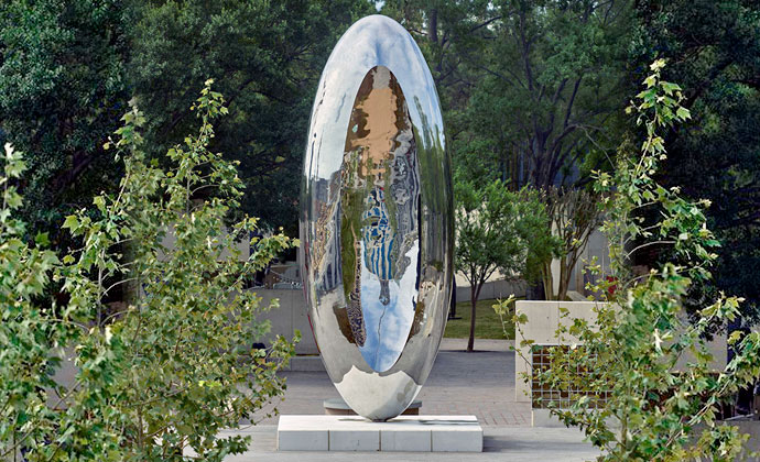 Cloud column polished stainless steel sculpture