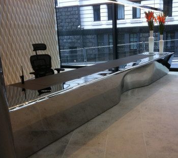Stage One, Skanska Reception Desk, Photo courtesy of Stage One. Stage One, Skanska Reception Desk, Photo courtesy of Stage One.